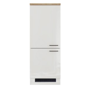 Flex-Well Exclusiv Demi-Geräteschrank Lund, 60 cm, lichtgrau glänzend. Küchenschrank mit Nische für Kühlgerät.