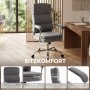Grauer HOMCOM Bürostuhl mit ergonomischer Rückenlehne, gepolsterten Stahlarmlehnen und Rollen. 3-Zonen-Stütze, 15cm Sitz, 14cm Rücken.