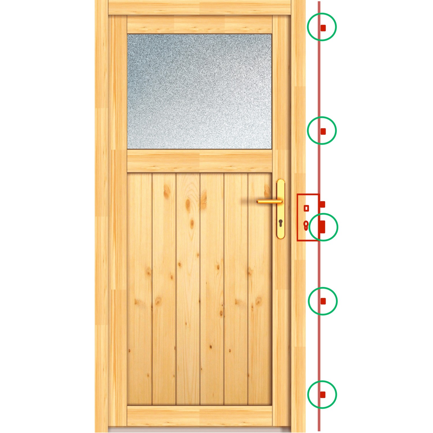 Holz-Nebeneingangstür Fichte Natur, 88x200cm, Anschlag rechts, mit Fenster