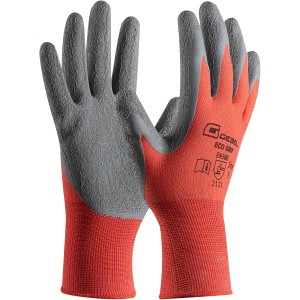 Gebol Eco Grip Arbeitshandschuhe, Größe 9, mit grauer Handfläche und rotem Handrücken.