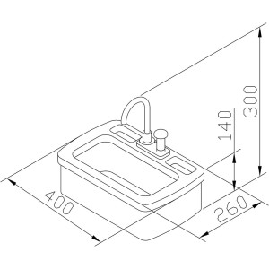 Skizze einer AXI Spielküchen-Spüle mit Maßen, ideal für Rollenspiele und zur Förderung der Kreativität.