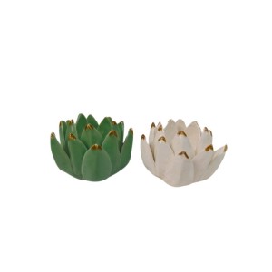 Boltze Teelichthalter Lotus, 2-fach sortiert, grün und weiß, blütenförmig.