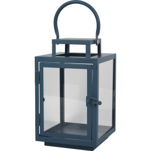 Blaue Metall Laterne, 22,5 cm hoch, für stimmungsvolle Dekoration im Innen- und Außenbereich.