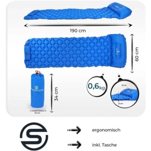 Sportisfaction Isomatte, selbstaufblasend, blau, 190x58x5cm, inkl. Tasche. Camping & Outdoor Zubehör.