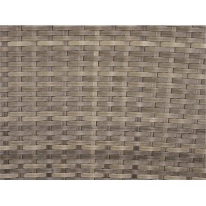 Detailaufnahme des handgeflochtenen Polyrattan-Geflechts der grauen Melvern Gartenmöbel-Gruppe.