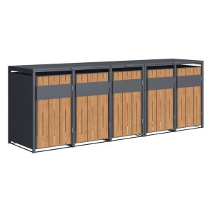 Westmann Mülltonnenbox Varius 5 für 5 Mülltonnen. Anthrazitfarbener Stahlrahmen, Fronten in Holzoptik.