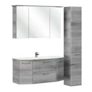 Pelipal Badmöbel-Set Quickset 328 Graphit, 4-teilig mit Hochschrank und LED-Spiegelschrank.
