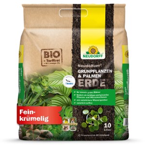 Neudorff Neudohum Grünpflanzen- und Palmenerde, 10 l Sack, torffrei für Zimmer-, Balkon- und Terrassenpflanzen.