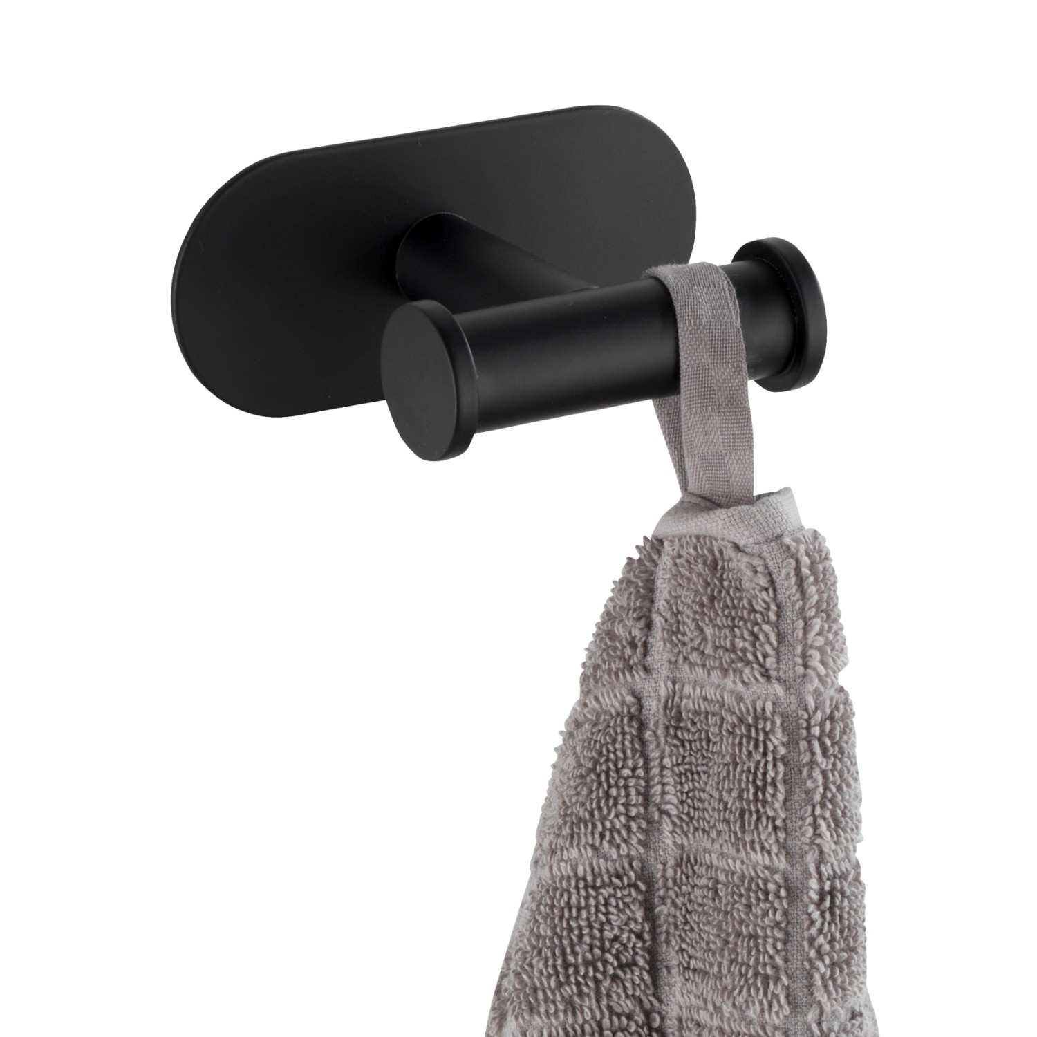 Wenko Turbo-Loc Wandhaken Duo Orea Black mit Handtuch, Edelstahl, zur Wandmontage ohne Bohren.