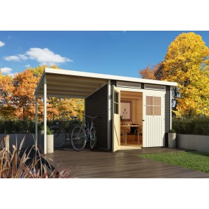 Karibu Holz-Gartenhaus Genf 4 Terragrau BxT:426 x 213 cm