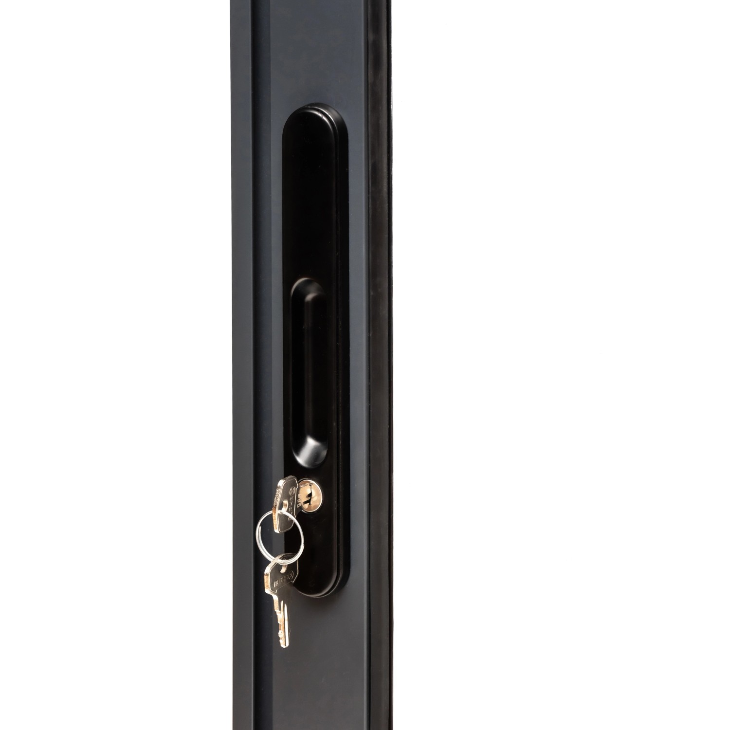 Detailaufnahme: Schloss mit Schlüssel der Schiebetür vom Palmako Gartenhaus Amanda.