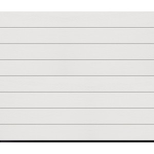 Reinweißes IsoMatic Garagentor mit horizontaler Linienstruktur.