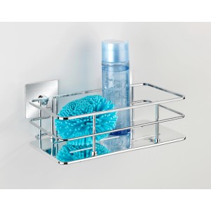 Wenko Wandablage Quadro aus Edelstahl, chrom, mit Duschgel und Schwamm. Badregal zur Wandmontage ohne Bohren.