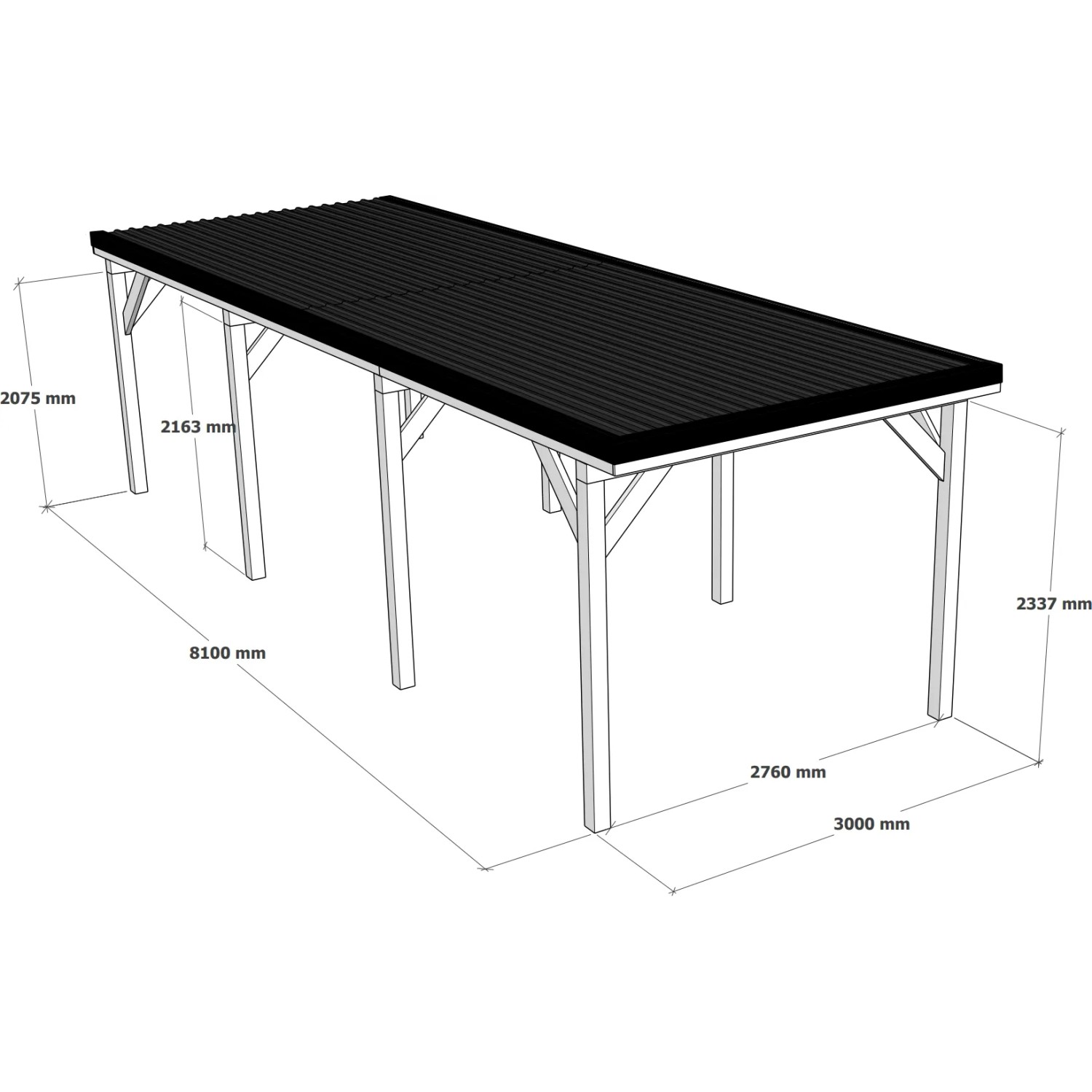 Holzbrüder Einzelcarport Ralf, chromoxidgrün, mit Blechdach in Dornengrün, Maße: 300x868cm.