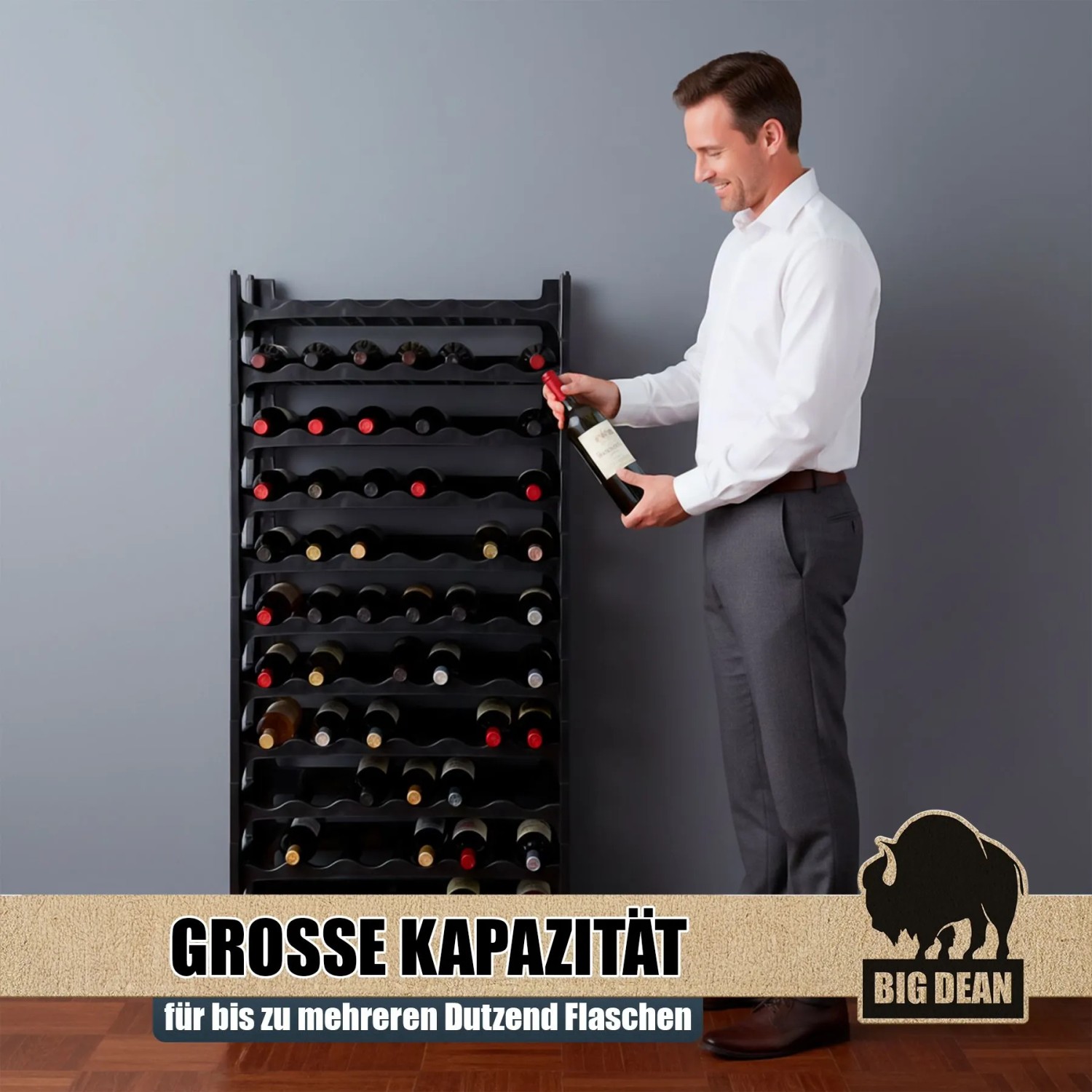 BigDean Flaschenregal Stapelbar Für 48 Flaschen Weinregal Aus Kunststoff Schwarz Getränkeregal Flaschen Regalsystem Für Glas- & PET Bis 1,5 Liter kaufen bei OBI