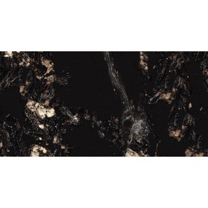 Nahaufnahme: Goldene, polierte Feinsteinzeug Bodenfliese, 60x30 cm, mit Marmor-Optik.