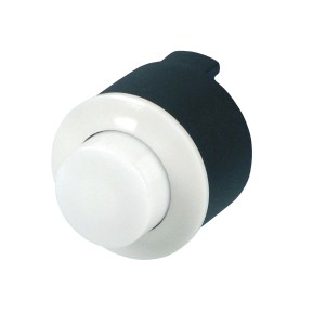 REV Einbau-Klingelknopf in Weiß, Nahaufnahme. Türklingel für den Einbau.