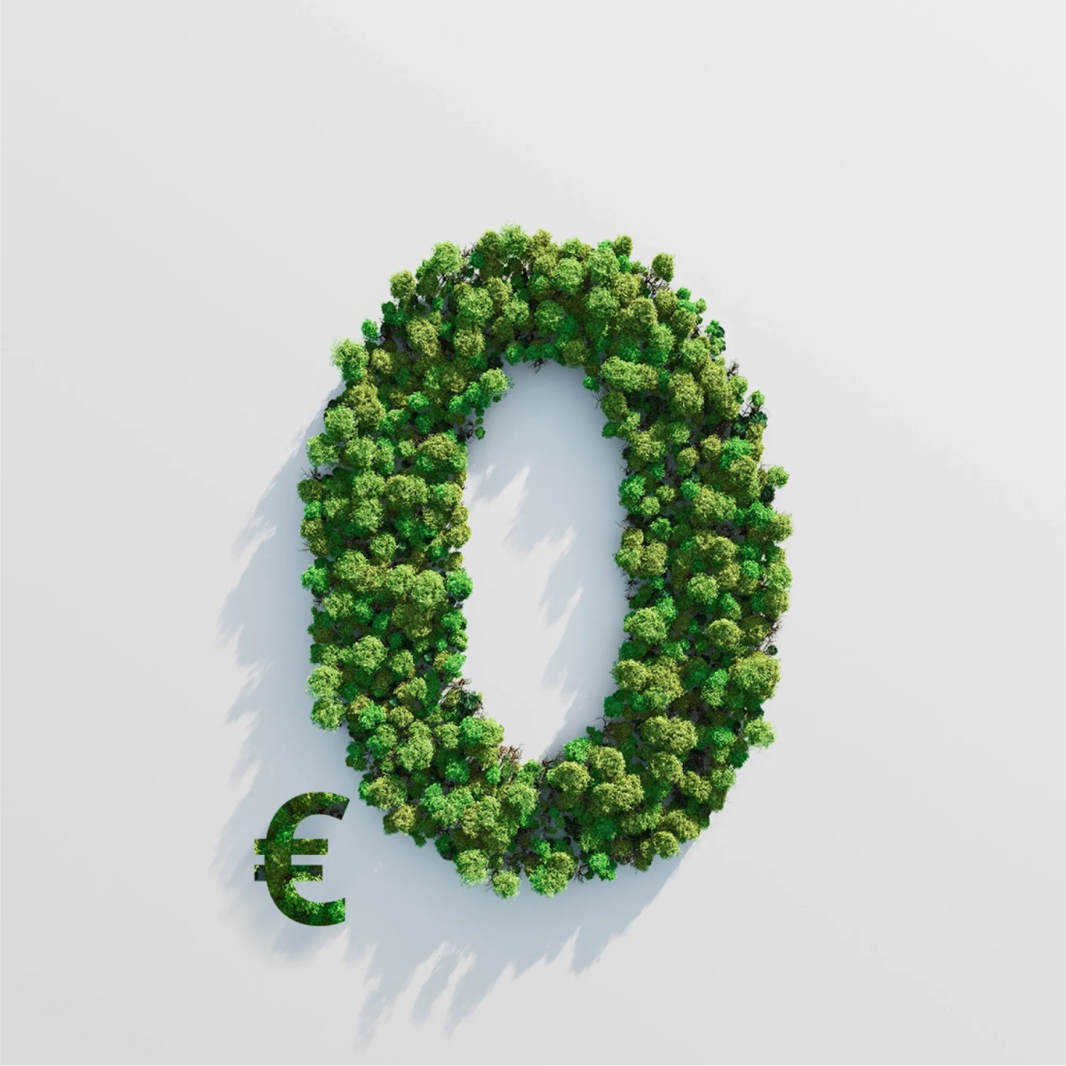 Symbolische Darstellung: Null Euro, dargestellt durch Bäume und Pflanzen.
