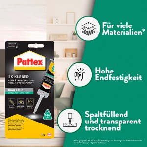 Pattex Kraft-Mix Extrem Fest Transparent 11ml, 2-Komponenten-Kleber für höchste Belastungen.
