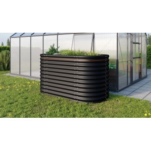 Schwarzes Vitavia Hochbeet Vita 858 aus Metall im Garten, ideal für Gemüse und Pflanzen.