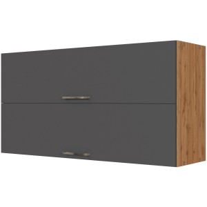 Held Möbel Klapphängeschrank Sorrento, anthrazit/Wotaneiche, Küchen-Hängeschrank mit zwei Klappen und Metallgriffen.