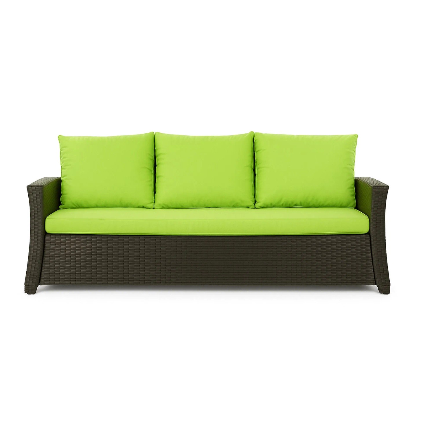 Gartensofa mit Lemon Kissen: 3-Sitzer Polyrattan Möbel mit Sitzkissen und Rückenkissen.