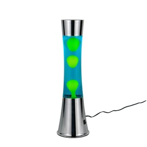 Gelbe Reality LED Lavaleuchte Etna, Design-Tischlampe mit warmweißem Licht und silberfarbenem Fuß.