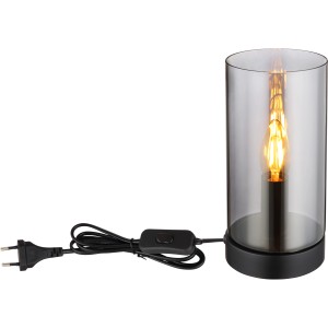 Globo Tischleuchte Olly, Ø 11cm, Metall schwarz matt, mit rauchfarbenem Glas.