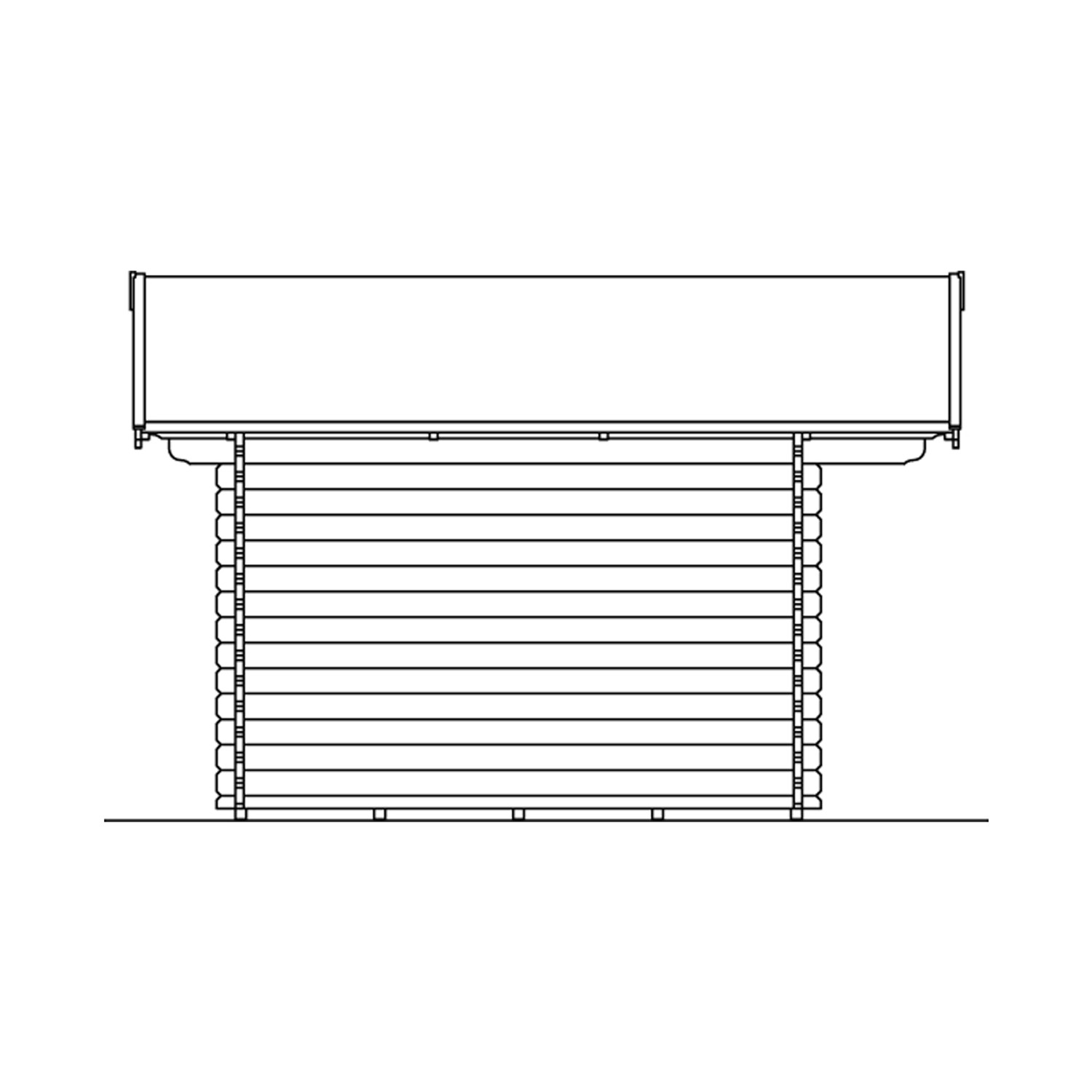 Skizze Skan Holz Gartenhaus Davos 1, 380x300cm, unbehandeltes Holz, Blockbohlenbauweise.