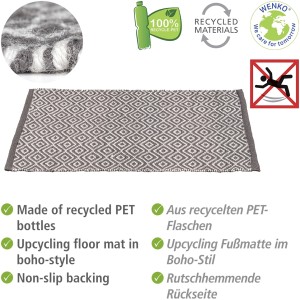 Wenko Badematte Turpan, 50x80 cm, grau-weißes Rautenmuster, aus recycelten PET-Flaschen.
