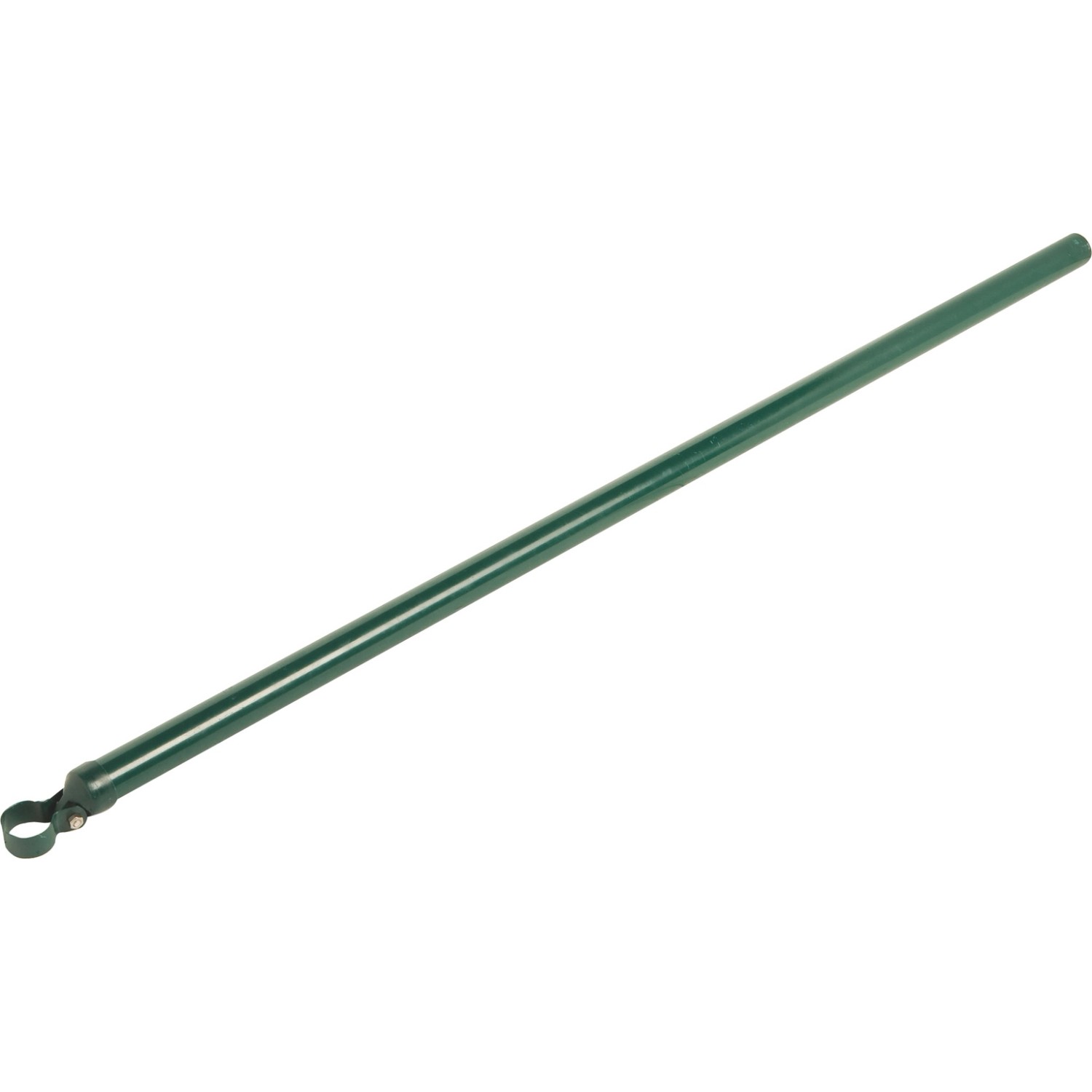 Grüne Zaunstrebe mit Schelle (Ø 34 mm, 1500 mm) zur Zaunpfahl-Stabilisierung.