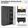 okwish Vitrine mit LED Glastür Rollschrank Esszimmer 110x35x160cm Weiß Schwarz_7