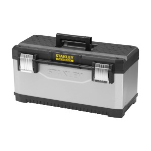 STANLEY FATMAX Werkzeugbox Metall-Kunststoff 23, silber-schwarz, mit Griff und robusten Schließen.