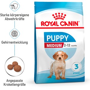 Royal Canin Medium Puppy Trockenfutter 4kg für Welpen mittelgroßer Rassen.
