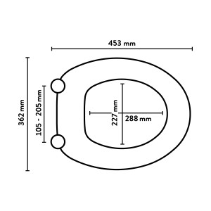 Maße des weißen baliv WC-Sitz Caroni mit Absenkautomatik.