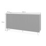 Selsey Sideboard Bello, 154x78x38 cm. Schwarzes Sideboard mit Lamellenfronten, goldenen Beinen und Maßen.