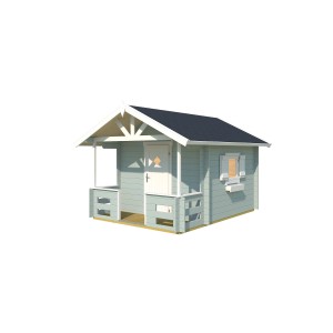 Lasita Maja Kinderspielhaus Lido, gletschergrün, mit Terrasse und Fenster.
