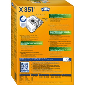 Swirl® X 351® EcoPor® Staubsaugerbeutel, 4 Stück, gelbe Verpackung.