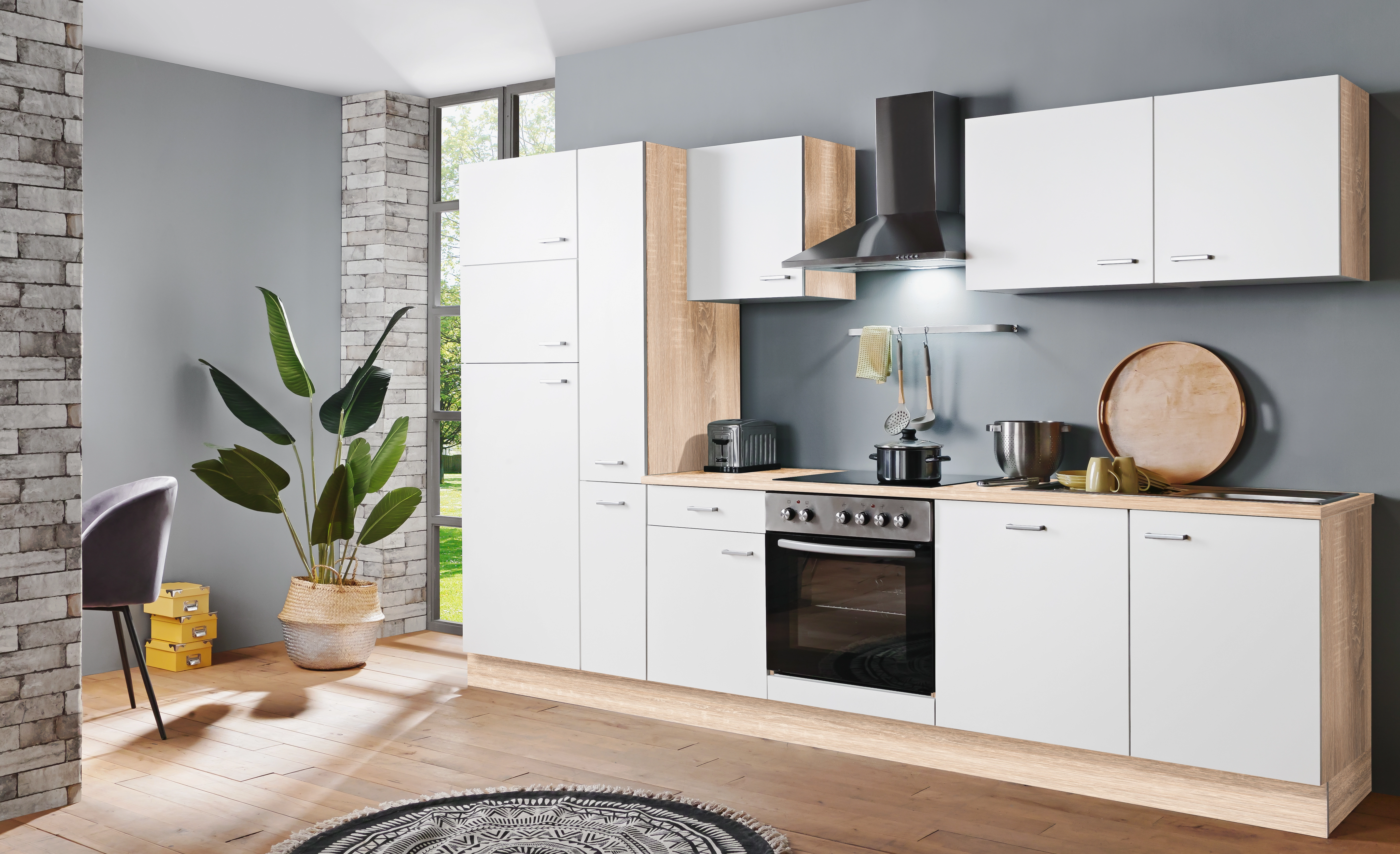 Menke Küchenzeile Classic 310 cm Weiß-Sonoma Eiche Nachbildung kaufen bei  OBI | Unterschränke