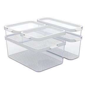 Rotho Kühlschrankorganizer Cauma, 5-teiliges Set, weiße Deckel, transparente Behälter. Küchenhelfer für Ordnung.