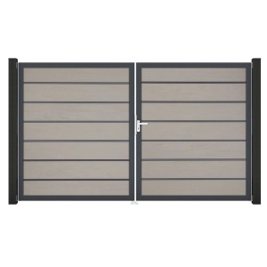 GroJa Grande Steckzaun Tor Premium, DIN Rechts, Sandfarben. Gartentor mit Aluminiumrahmen und BPC-Füllung.