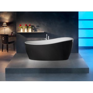 Ottofond Aviva Whirlpool, 180x85 cm, Schwarz-Weiß mit Lightsystem. Freistehende Badewanne.