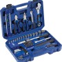 Offener, blauer LUX Werkzeugkoffer Classic, 69-teilig mit Werkzeugen wie Hammer, Zangen, Schraubenschlüssel und Bits.