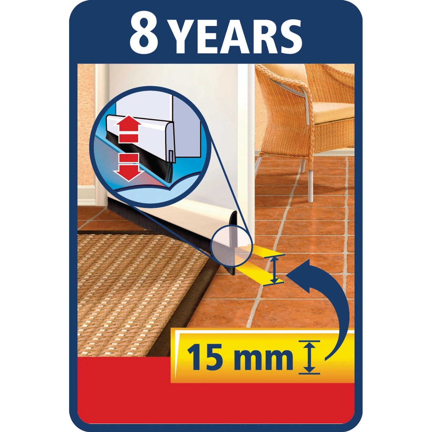 Tesamoll Comfort Türdichtschiene, weiß, für unebene Böden, selbstklebend, bis 15mm Spalt