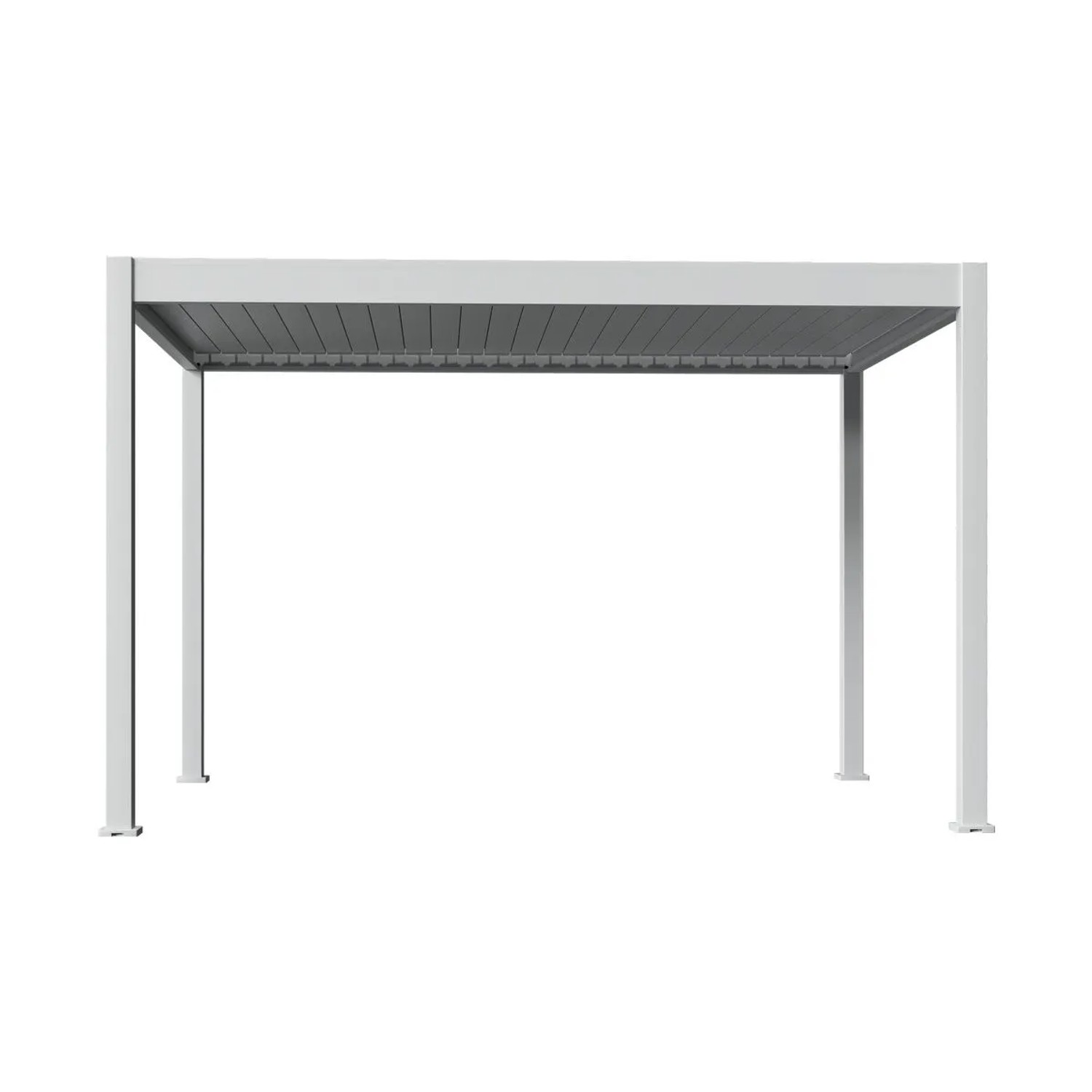 Weißer Aluminium Pavillon 3x4m mit elektrischem Lamellendach und LED-Beleuchtung. Robuster Sonnenschutz für den Garten.