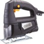 Schwarze CMI Stichsäge C-STS-450 mit Metallfuß und orangenen Bedienelementen.