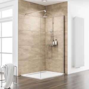 Schulte ExpressPlus Walk In Dusche, 200x90cm, Chromoptik, klares Glas. Barrierefreier Zugang.