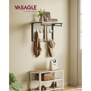 Songmics Wandgarderobe Barnet-old mit Ablage, 10 Haken, weiß-schwarz. Garderobe im Industrie-Design.
