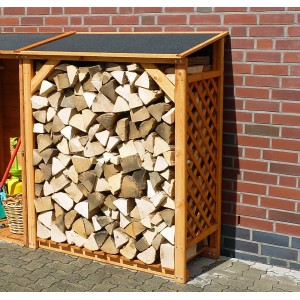 Erweiterungselement für Kaminholzregal Speyer, honigbraunes Kiefernholz, wetterfest imprägniert.