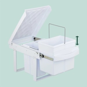 Weißer Relaxdays Einbaumülleimer, ausziehbar, 4x8l Fächer für Mülltrennung. Aus Kunststoff und Metall.